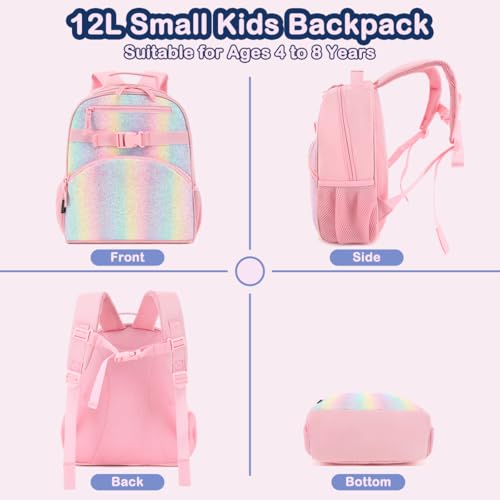 FlowFly Kids Backpack for Toddler Boys Girls, Simple Lightweight Bookbag for Daycare Kindergarten Elementary School Travel, Small Modern Bag (Medium 15'', Glitter-Rainbow) - Image 5