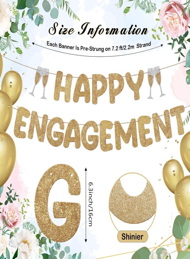 Breling Pre Strung Happy Engagement Banner Glitter Engagement Party Decorations for Congratulations Engaged Wedding Shower Signs Decor(Champagne Gold) - Image 3