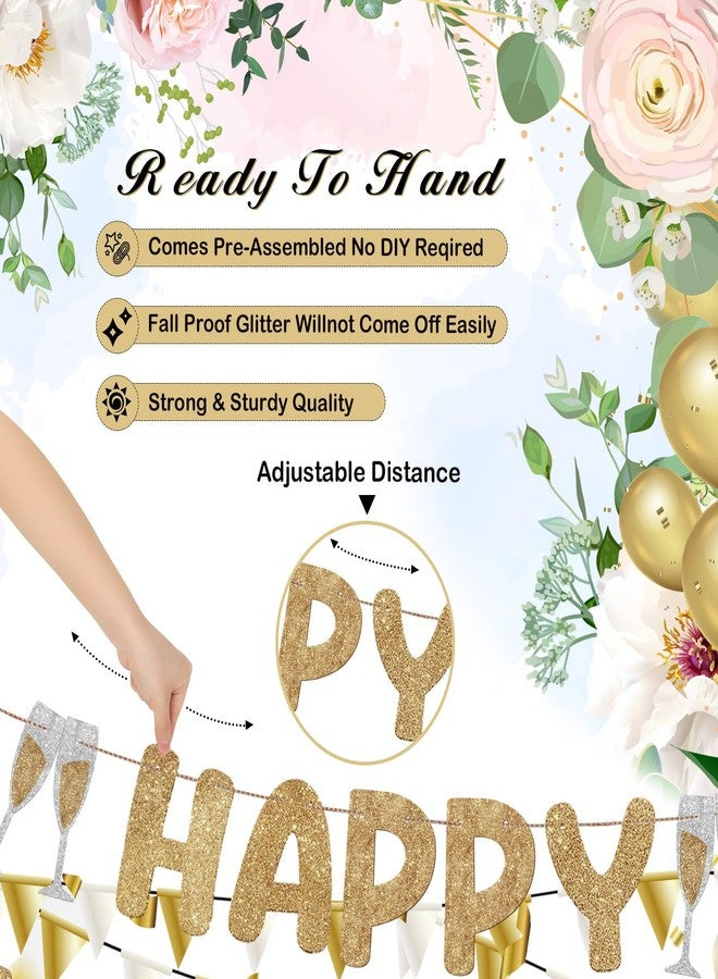 Breling Pre Strung Happy Engagement Banner Glitter Engagement Party Decorations for Congratulations Engaged Wedding Shower Signs Decor(Champagne Gold) - Image 2