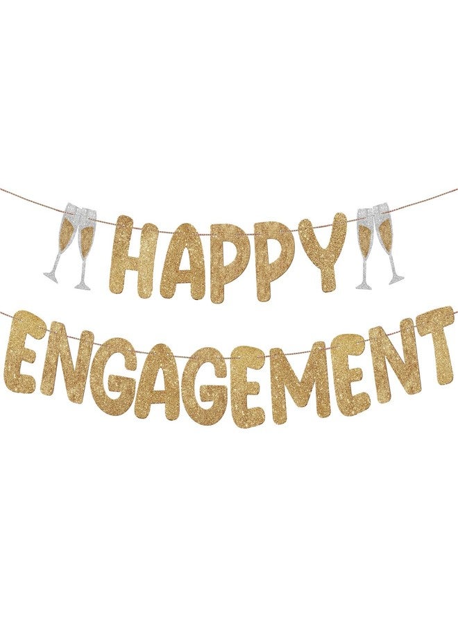 Breling Pre Strung Happy Engagement Banner Glitter Engagement Party Decorations for Congratulations Engaged Wedding Shower Signs Decor(Champagne Gold) - Image 1