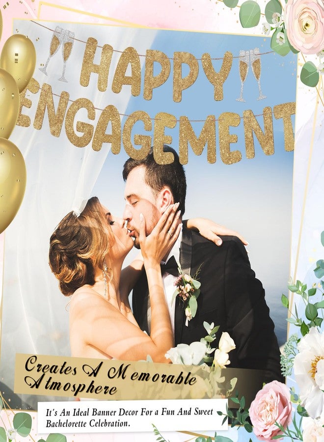 Breling Pre Strung Happy Engagement Banner Glitter Engagement Party Decorations for Congratulations Engaged Wedding Shower Signs Decor(Champagne Gold) - Image 4