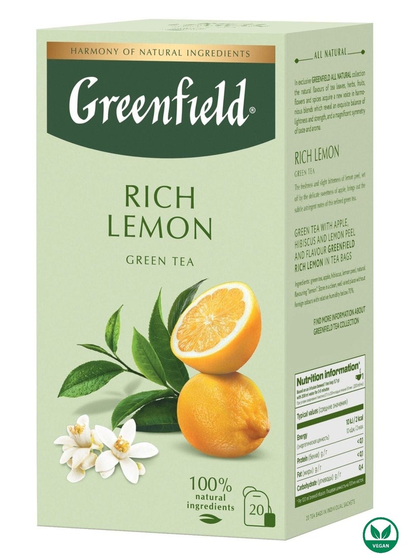 Greenfield Rich Lemon Green Tea 20 Tea Bags 34 Gm  - Image 1