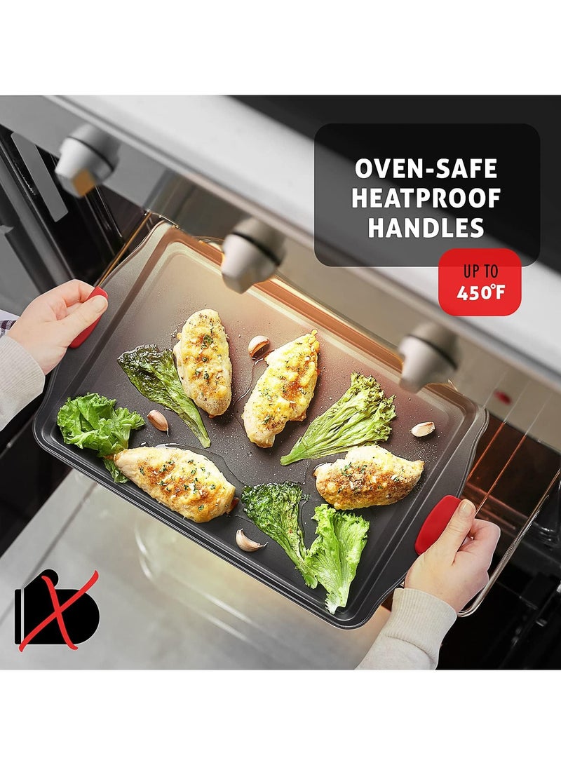 JUFU JUFU Baking Pan Set, 3 Piece Cookie Sheet, Stick Carbon Steel, Silicone Handles  - Image 4