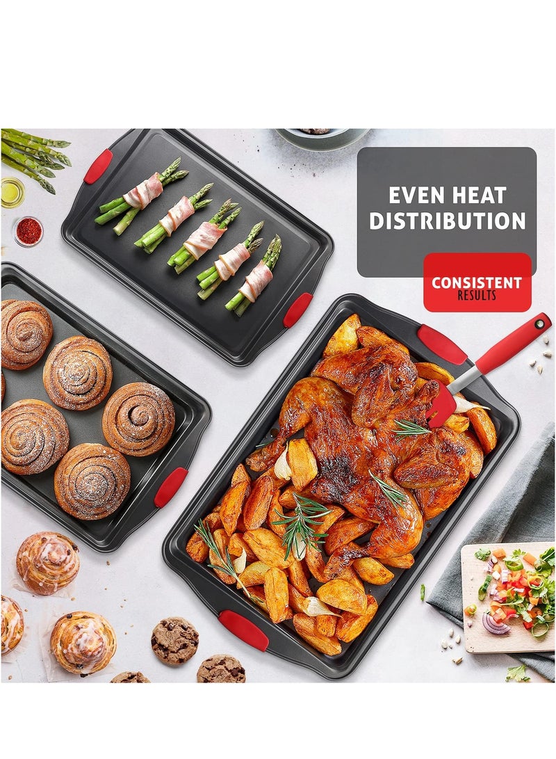 JUFU JUFU Baking Pan Set, 3 Piece Cookie Sheet, Stick Carbon Steel, Silicone Handles  - Image 5