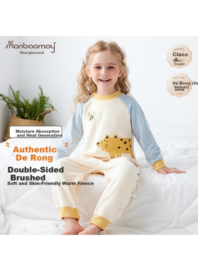 Shanbaomay Autumn Winter Children's One-piece Pajamas True Velvet Thick Warm Uni Baby Sleeping Bag Homewear Little Crocodile 140cm - Image 1