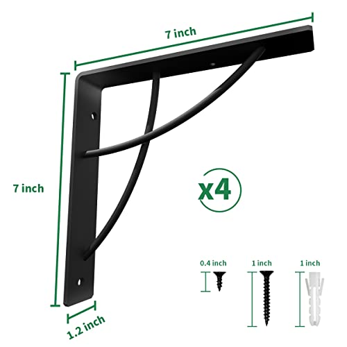 WAALIJI Shelf Brackets Supports 7 Inch Heavy Duty Metal Wall Shelf Bracket L Cross Design for DIY Open Shelving Set of 4 Black - Image 3