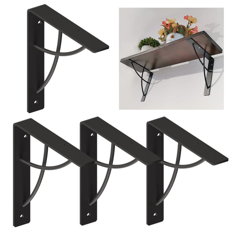 WAALIJI Shelf Brackets Supports 7 Inch Heavy Duty Metal Wall Shelf Bracket L Cross Design for DIY Open Shelving Set of 4 Black - Image 2