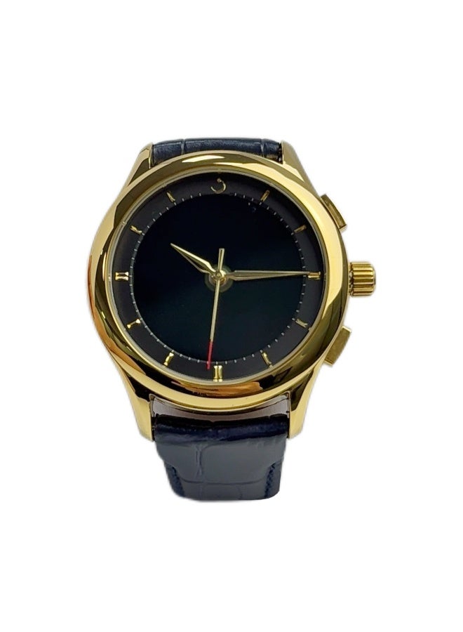 Al Fajr Analogue and digital dual-display Gold circular dial wristwatch, blue leather strap and black dial Minimalist and fashionable style watch WW-22GBL-LS - Image 1