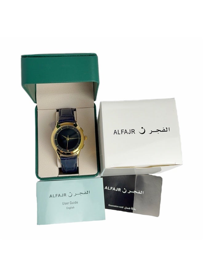 Al Fajr Analogue and digital dual-display Gold circular dial wristwatch, blue leather strap and black dial Minimalist and fashionable style watch WW-22GBL-LS - Image 5