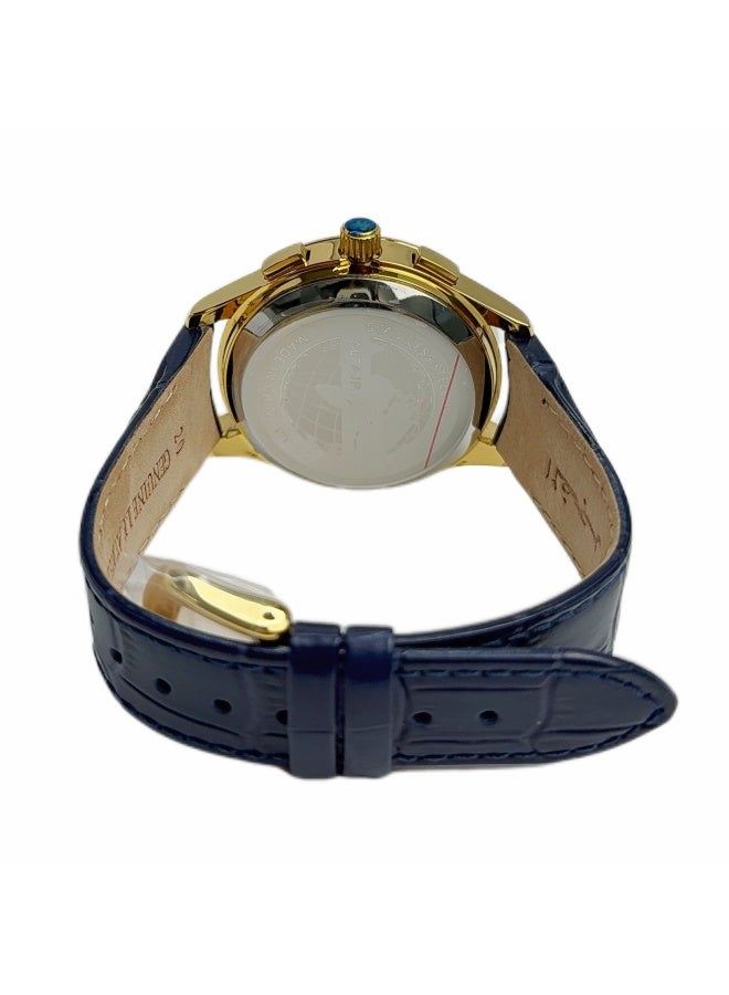 Al Fajr Analogue and digital dual-display Gold circular dial wristwatch, blue leather strap and black dial Minimalist and fashionable style watch WW-22GBL-LS - Image 3