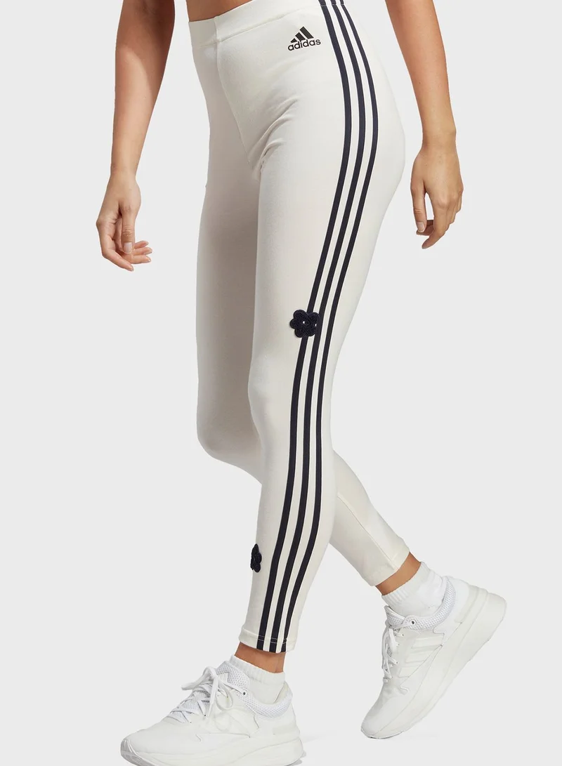 Adidas 3 Stripe High Rise Flower Print Leggings