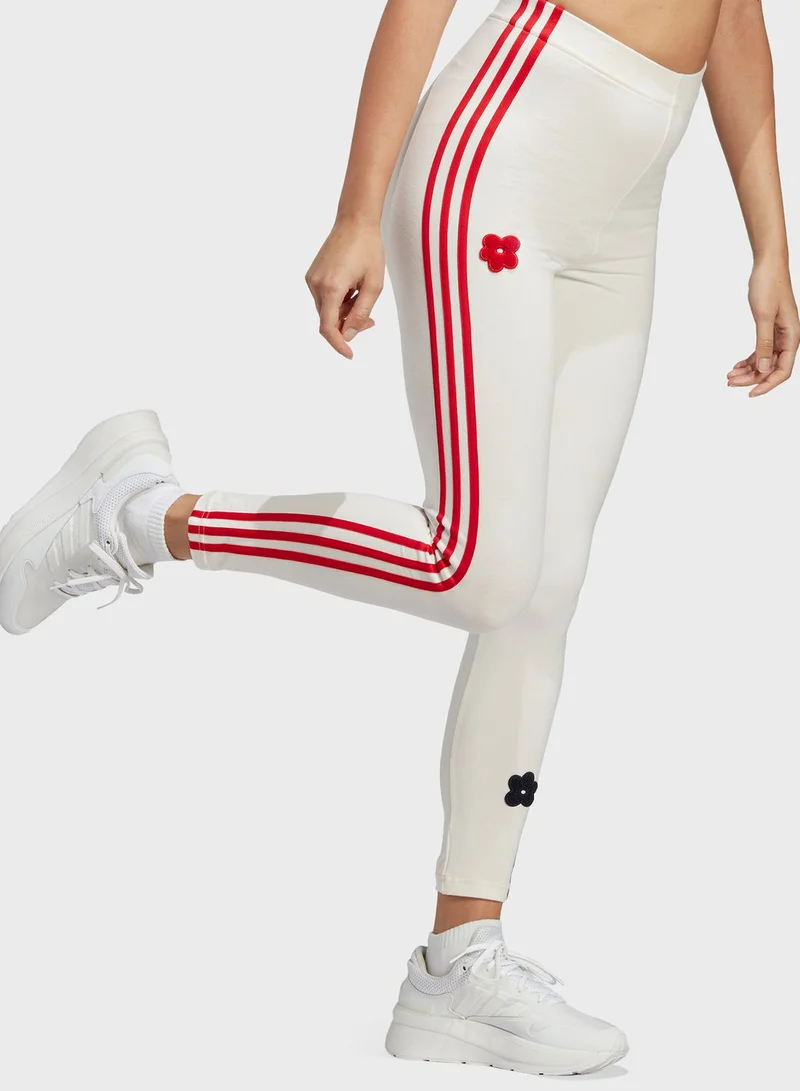 Adidas 3 Stripe High Rise Flower Print Leggings