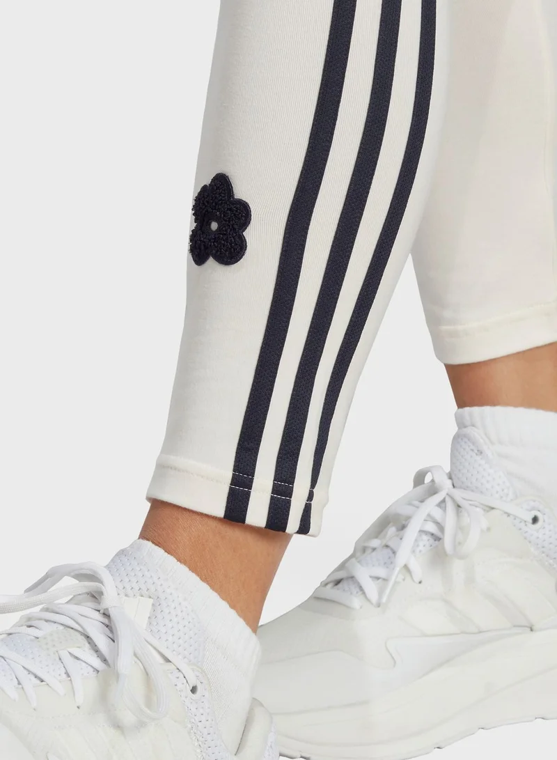 Adidas 3 Stripe High Rise Flower Print Leggings