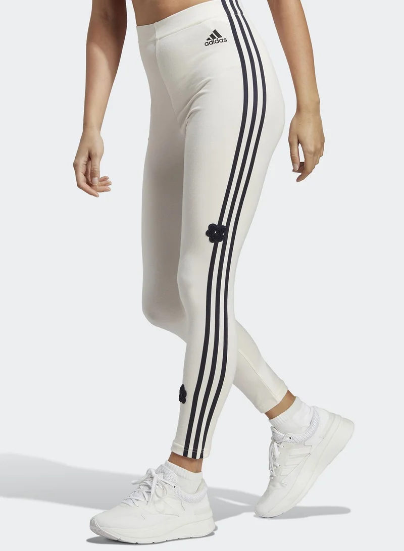 Adidas 3 Stripe High Rise Flower Print Leggings