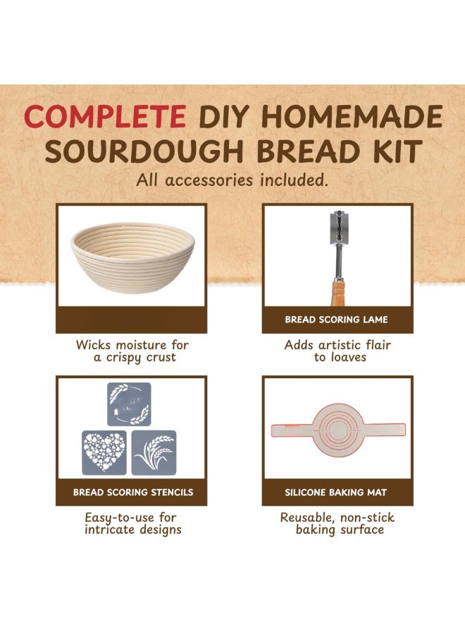طقم خبز العجين المخمر الكامل (3 قطع)، طقم برطمان زجاجي لخبز العجين المخمر، مع العديد من لوازم خبز العجين المخمر - يتضمن الطقم برطمانًا للعجين المخمر - Image 5