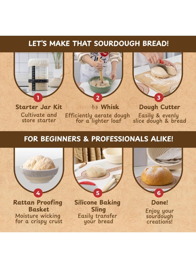 طقم خبز العجين المخمر الكامل (3 قطع)، طقم برطمان زجاجي لخبز العجين المخمر، مع العديد من لوازم خبز العجين المخمر - يتضمن الطقم برطمانًا للعجين المخمر - Image 3