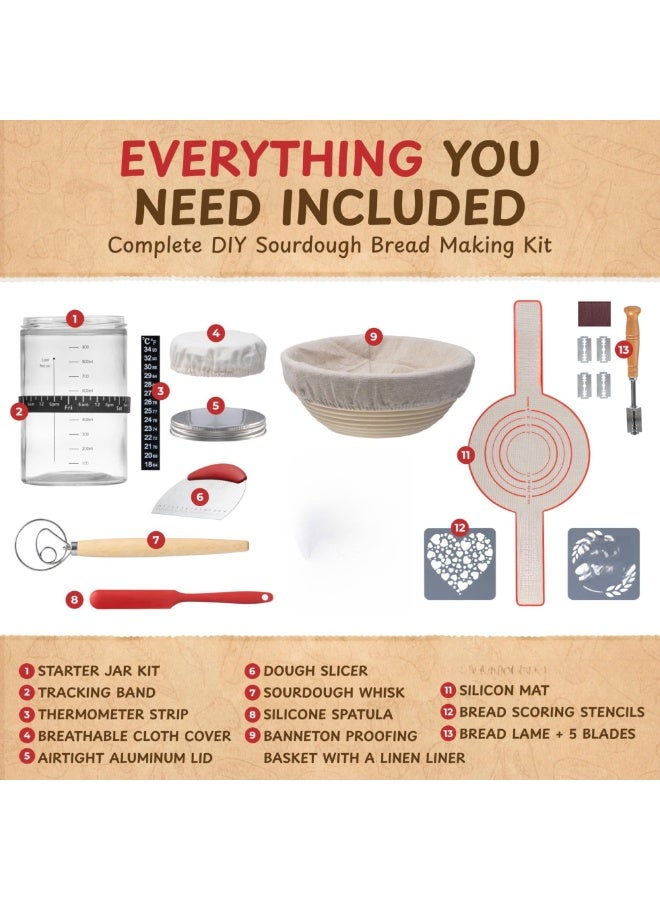 طقم خبز العجين المخمر الكامل (3 قطع)، طقم برطمان زجاجي لخبز العجين المخمر، مع العديد من لوازم خبز العجين المخمر - يتضمن الطقم برطمانًا للعجين المخمر - Image 2