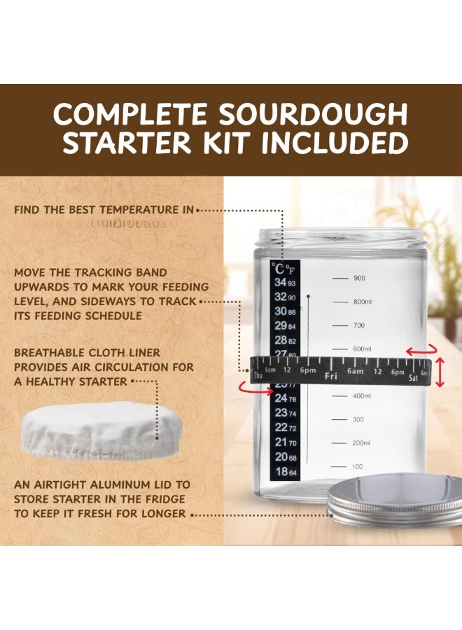 طقم خبز العجين المخمر الكامل (3 قطع)، طقم برطمان زجاجي لخبز العجين المخمر، مع العديد من لوازم خبز العجين المخمر - يتضمن الطقم برطمانًا للعجين المخمر - Image 4