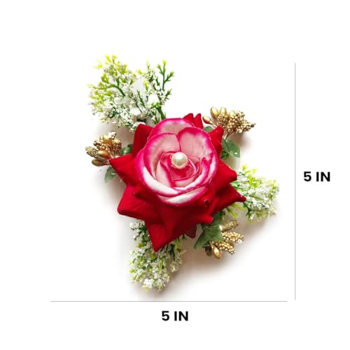 ADIKALA™ Handmade Artificial Fake Rose Flower Bunch, Flower Brooch Hamper, for Decoration, Gifting, Trousseau Packing | Fake Rose Head Flower Bunch Hamper (6, Pink) - Image 3