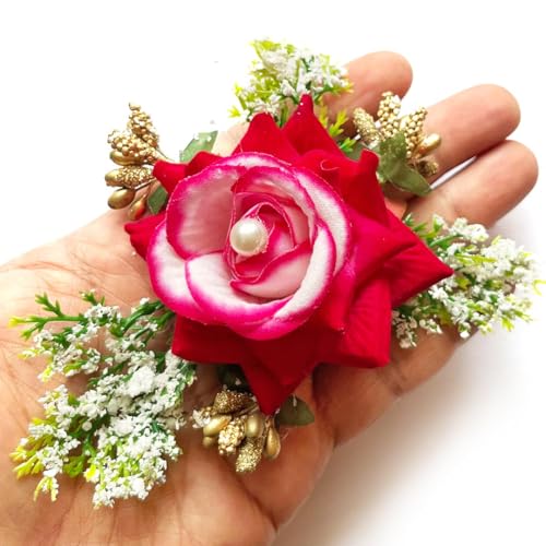 ADIKALA™ Handmade Artificial Fake Rose Flower Bunch, Flower Brooch Hamper, for Decoration, Gifting, Trousseau Packing | Fake Rose Head Flower Bunch Hamper (6, Pink) - Image 1