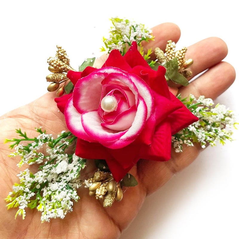 ADIKALA™ Handmade Artificial Fake Rose Flower Bunch, Flower Brooch Hamper, for Decoration, Gifting, Trousseau Packing | Fake Rose Head Flower Bunch Hamper (6, Pink) - Image 5