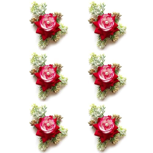 ADIKALA™ Handmade Artificial Fake Rose Flower Bunch, Flower Brooch Hamper, for Decoration, Gifting, Trousseau Packing | Fake Rose Head Flower Bunch Hamper (6, Pink) - Image 2