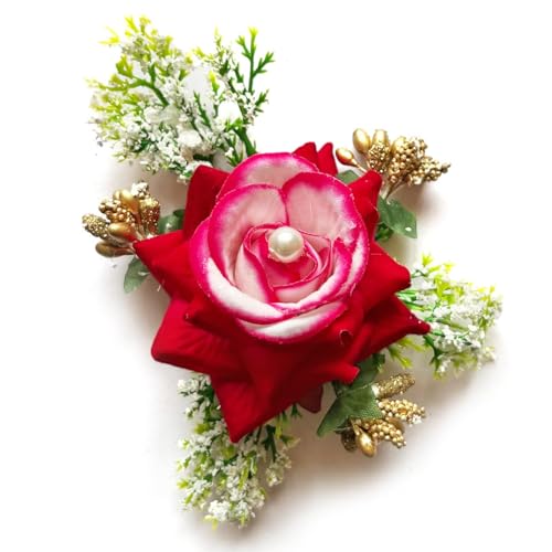 ADIKALA™ Handmade Artificial Fake Rose Flower Bunch, Flower Brooch Hamper, for Decoration, Gifting, Trousseau Packing | Fake Rose Head Flower Bunch Hamper (6, Pink) - Image 4