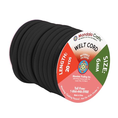 Mandala Crafts 20 YDs ¼ Inch Black Welting Cord Filler Rope - Cotton Piping Sewing Welt Cord for Drapery, Pillow Trimming, and Upholstery Cording - Image 2