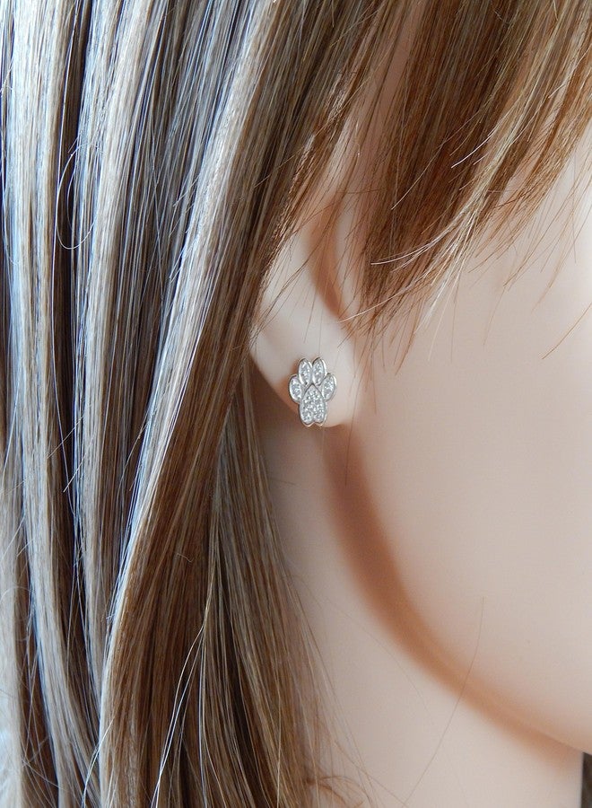 آيسروز أقراط مرصعة بكريستال الزركونيا المكعبة على شكل طبعة مخلب من الفضة الإسترليني عيار 925 (لون من اختيارك) (شفاف) - Image 3