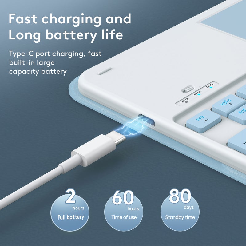 لوحة مفاتيح لاسلكية بت مع لوحة مفاتيح USB وحافظة حماية من الجلد الصناعي المتوافقة مع أجهزة اللوح التالية: آي باد إير 4 10.9 بوصة/آي باد إير 5 10.9 بوصة/آي باد برو 11 بوصة (2018)/آي باد 11 بوصة (2020)/آي باد 11 بوصة (2021)/آي باد 11 بوصة (2022) - Image 4