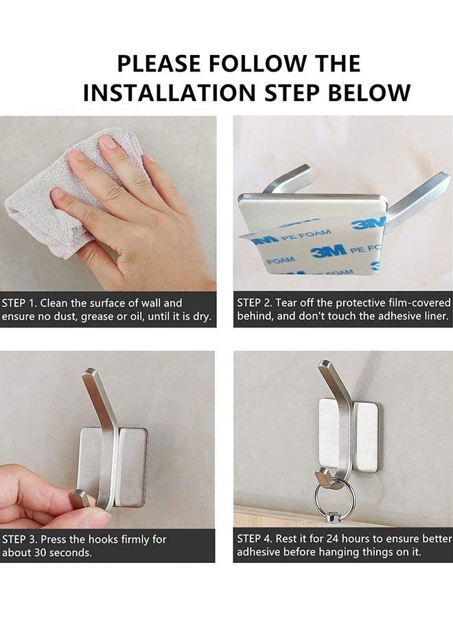 Adhesive Hook,4 Pack Heavy Duty Wall Hooks,Stainless Steel Towel Hooks Bathroom Coat Hook Self-Adhesive Wall Mounted Hook for Bathroom Kitchen - Image 5