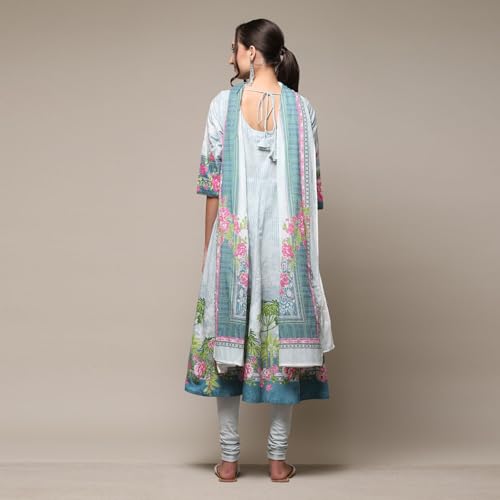 BIBA Women's Powder Blue Cotton Anarkali Kurta Churidar Suit Set_34 - Image 3