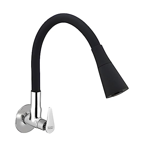 SPAZIO Vignette Flexo SmartBuy Flexible Sink Faucet - Flxo Play (with 360 Degree Flexible Silicon Hose & Dual Flow Pattern) Hot/Cold Water Tap with Wall Flange - Black, Chrome - Image 1
