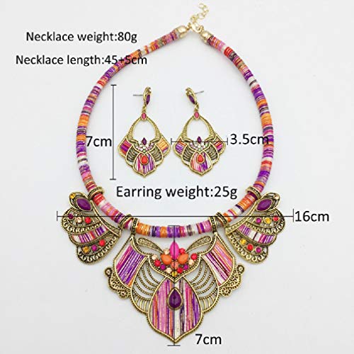 YAZILIND Chunky Necklace Earrings Women's Bohemian Chain Tribal Jewelry Set Handmade Geometric Charm Bib Choker Necklaces - Image 2