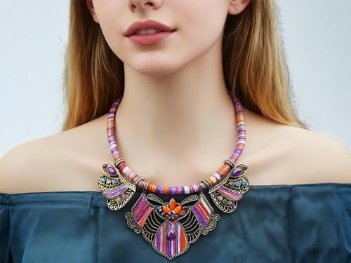 YAZILIND Chunky Necklace Earrings Women's Bohemian Chain Tribal Jewelry Set Handmade Geometric Charm Bib Choker Necklaces - Image 4