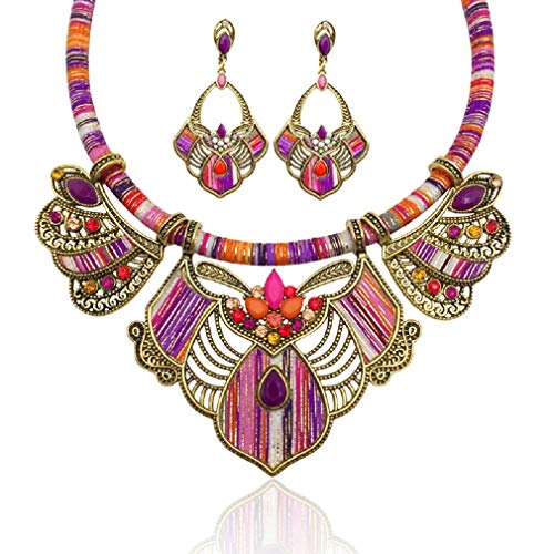 YAZILIND Chunky Necklace Earrings Women's Bohemian Chain Tribal Jewelry Set Handmade Geometric Charm Bib Choker Necklaces - Image 1