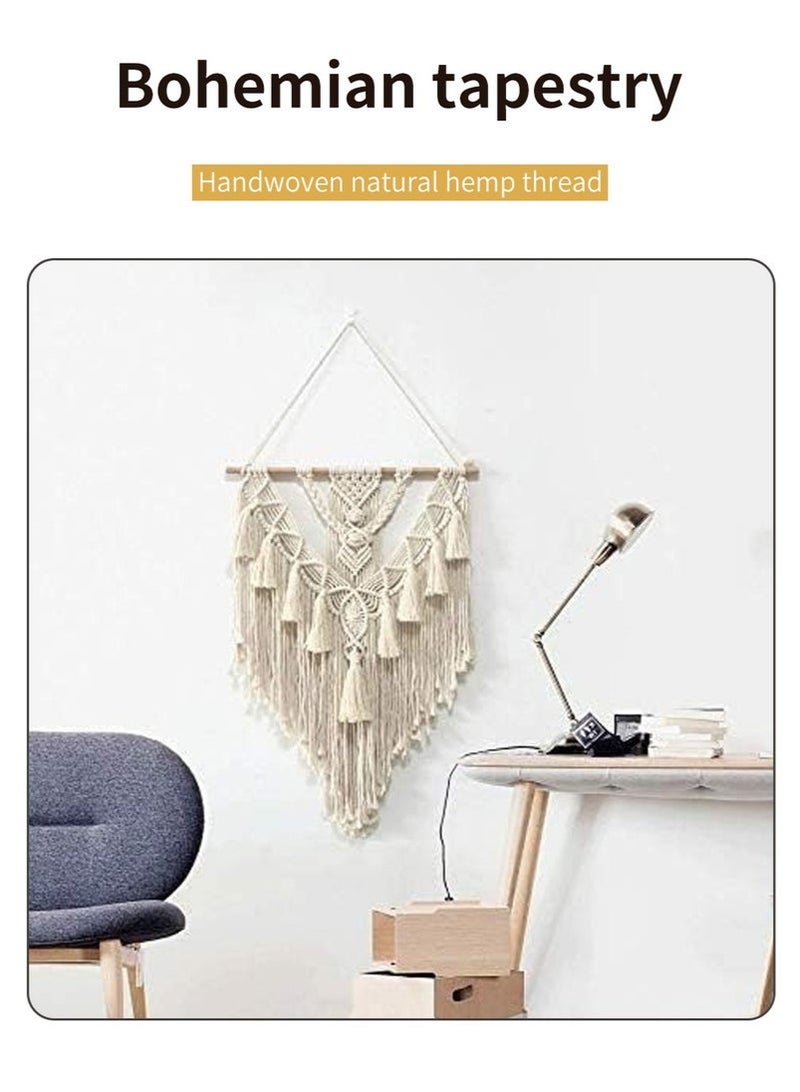 Wall Hanging Decor Woven Cotton Wall Art Fringe Woven Bohemian Home Decoration 70*43CM Beige - Image 3
