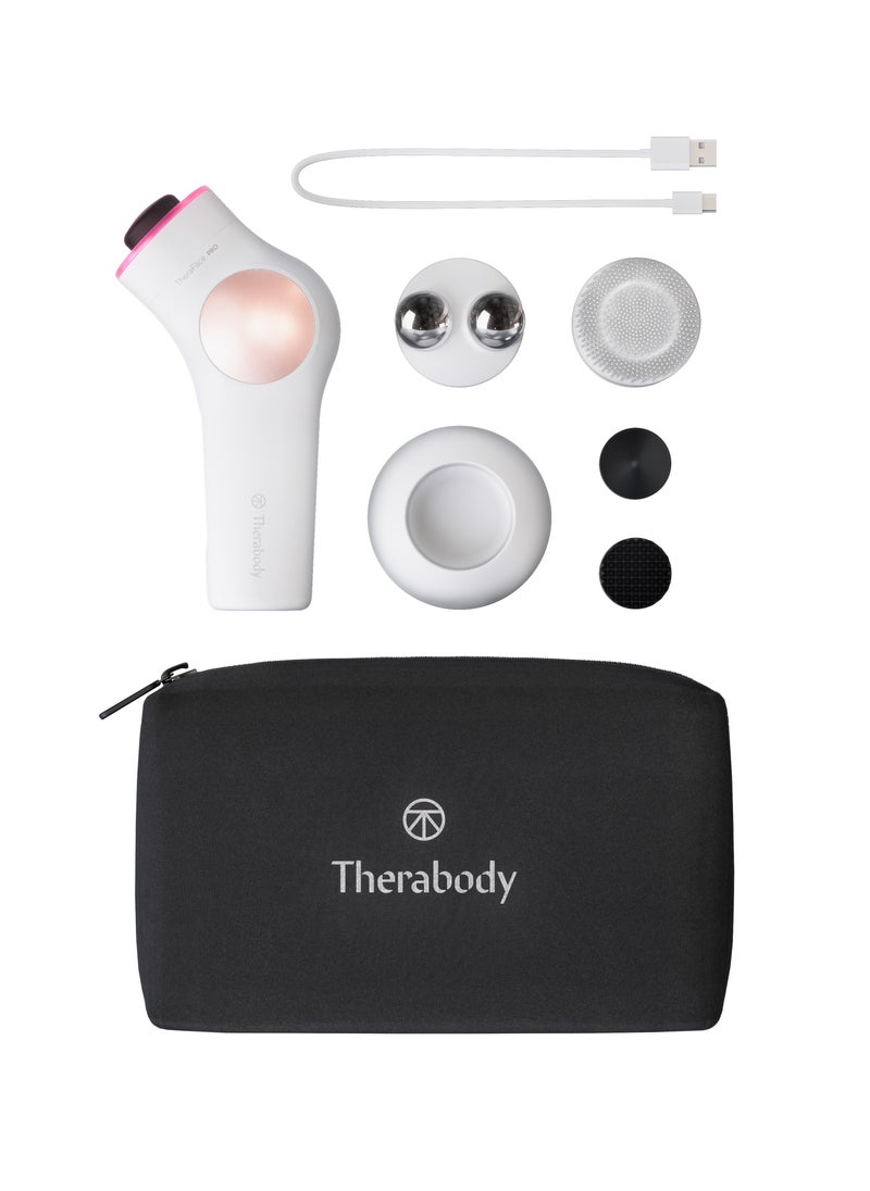 Therabody - TheraFace PRO - Handheld Facial Massage Device - Compact Electric Face and Skin Care Therapy Tool - 8-in-1 Treatment with Microcurrent and LED Light Therapy Rings for Ultimate Personal Beauty, White - Image 1