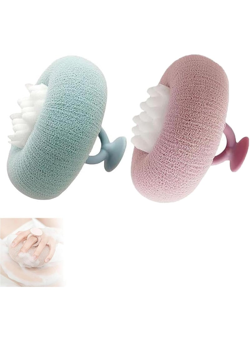 أوزيغالور مقشر استحمام 2 في 1 بتصميم زهرة دوار الشمس مع كوب شفط - إسفنجة ناعمة (أزرق وأرجواني) - Image 1