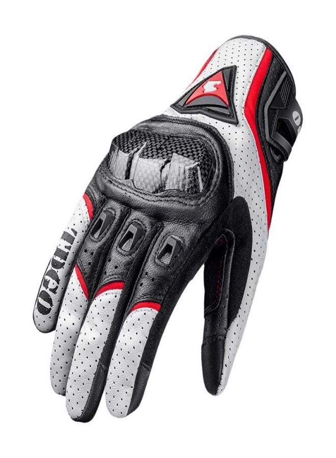 Leather motorcycle gloves suitable for both men and women, comfortable and breathable leather motorcycle gloves, providing comprehensive protection，Red White L - Image 1