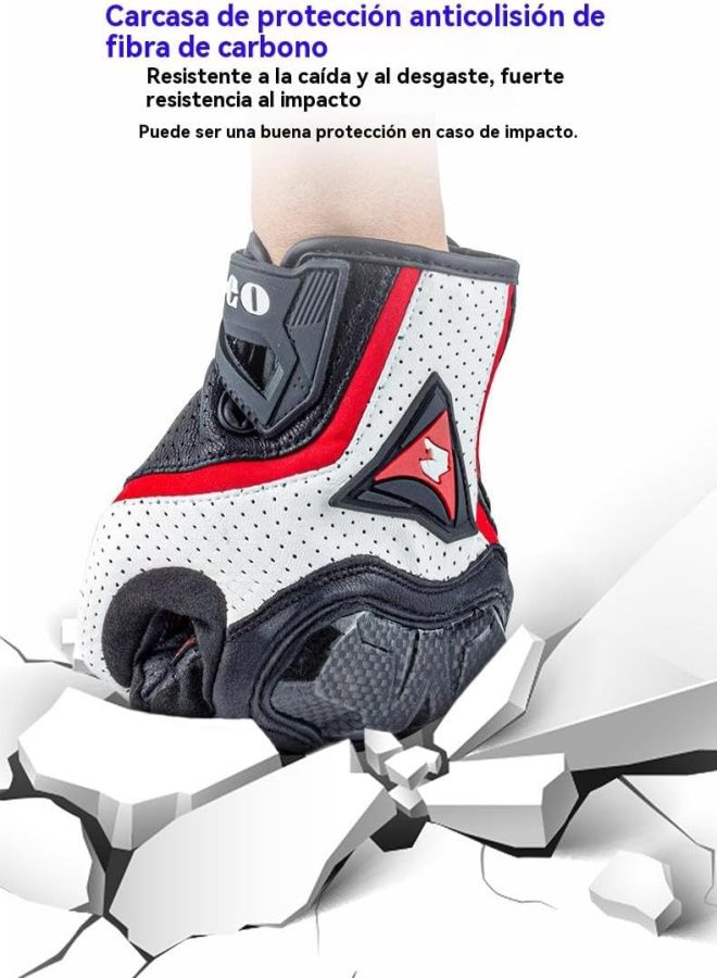 Leather motorcycle gloves suitable for both men and women, comfortable and breathable leather motorcycle gloves, providing comprehensive protection，Red White L - Image 5