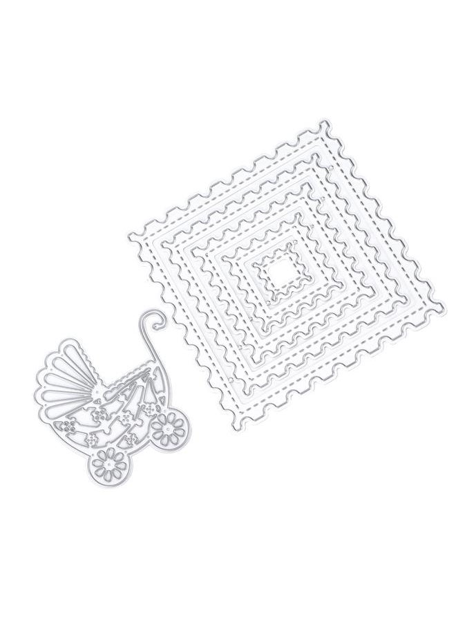 Thoraya - 2Pcs Cutting Die Square Stamp Box Stroller Shape Carbon Steel Metal Durable Easy Use Cutting Mold for Handicraft Carving - Image 1