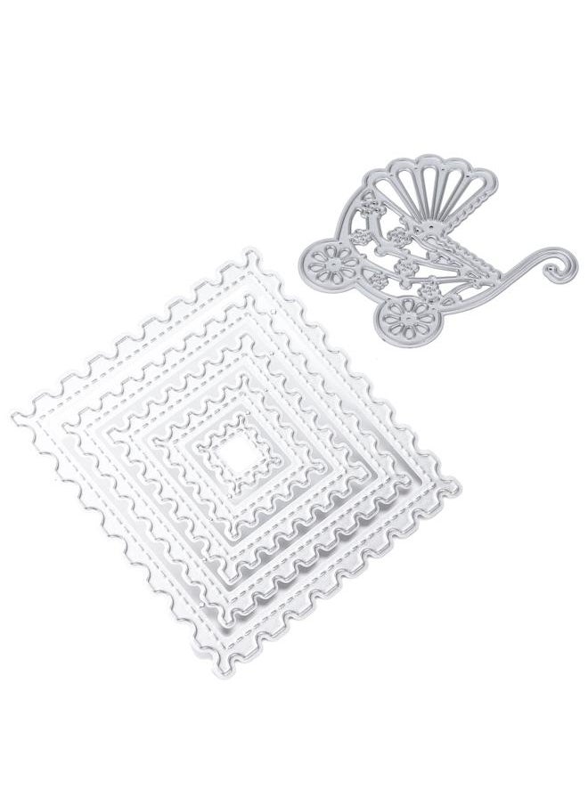 Thoraya - 2Pcs Cutting Die Square Stamp Box Stroller Shape Carbon Steel Metal Durable Easy Use Cutting Mold for Handicraft Carving - Image 1