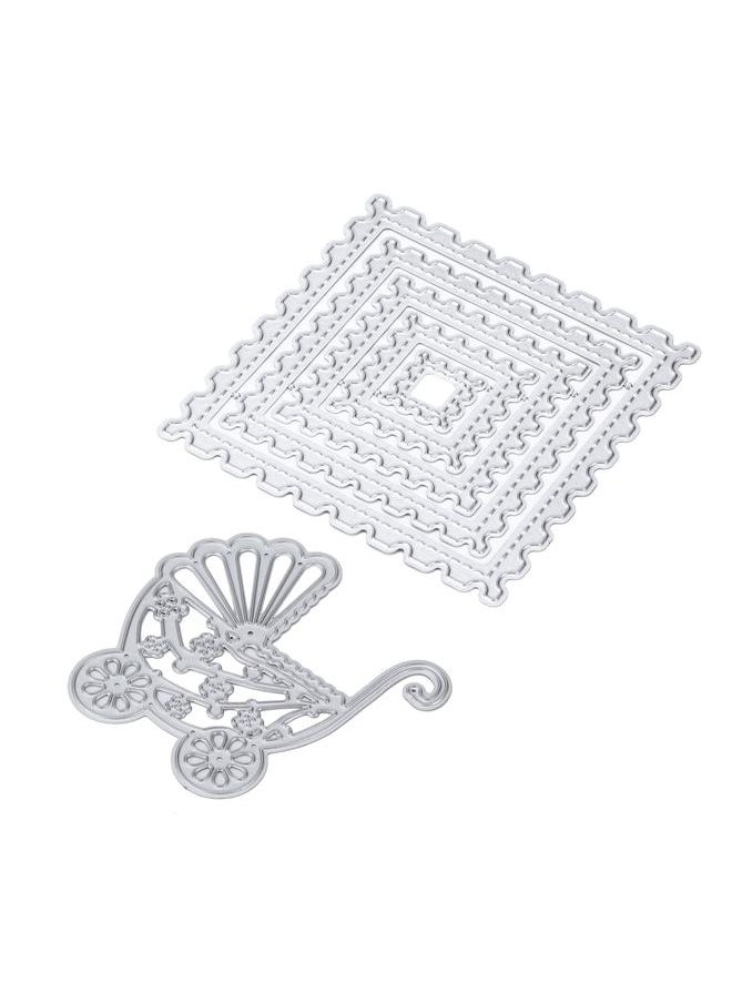 Thoraya - 2Pcs Cutting Die Square Stamp Box Stroller Shape Carbon Steel Metal Durable Easy Use Cutting Mold for Handicraft Carving - Image 1