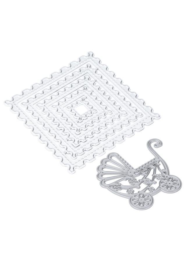 Thoraya - 2Pcs Cutting Die Square Stamp Box Stroller Shape Carbon Steel Metal Durable Easy Use Cutting Mold for Handicraft Carving - Image 1