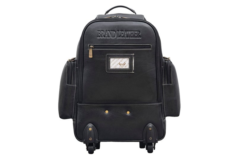 BRAND LEATHER Rolling Backpack Wheeled Laptop Backpack for Travel, Trolley Luggage Suitcase Compact Business Bag Student Laptop Bag for Men Women (BLACK) - Image 2