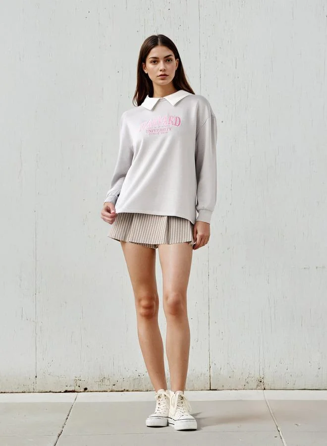 SP Characters Harvard Embroidered Sweatshirt with Contrast Collar