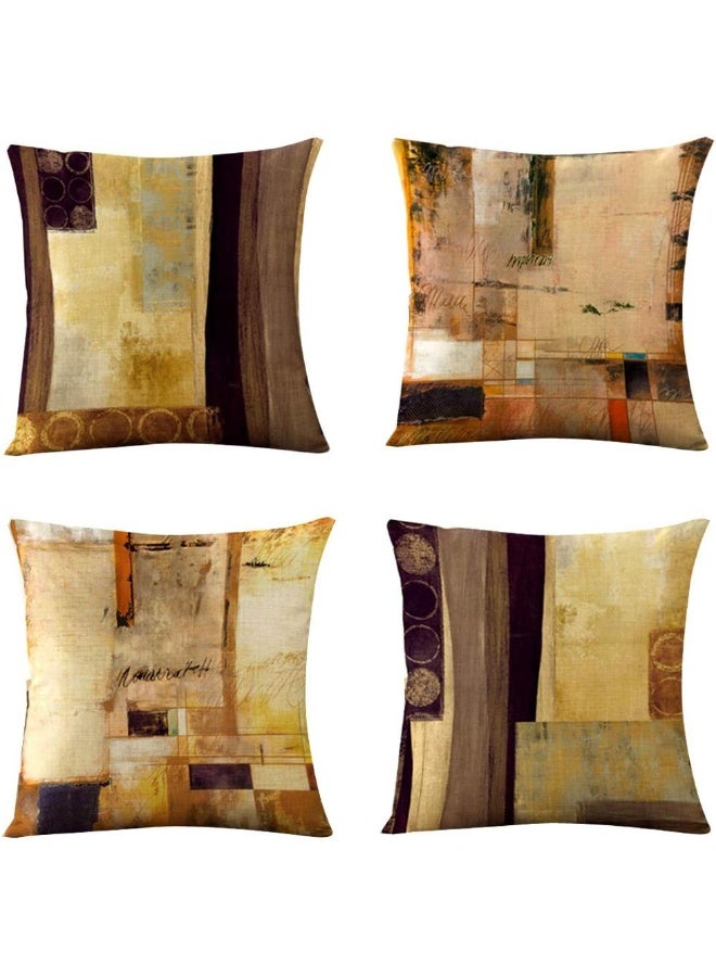 WOMHOPE Set of 4 Modern Vintage Geometric Decorative Throw Pillow Covers Pillow Cases Cushion Cases 18 x 18 Inch for Living Room Couch and Bed Blocks - Image 3