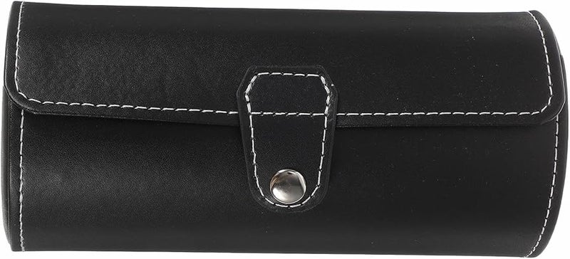 Leather Watch Box Organizer Portable 3 Slot Cylinder Travel Case Men Black - Image 1