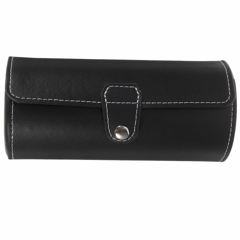 Leather Watch Box Organizer Portable 3 Slot Cylinder Travel Case Men Black - Image 2